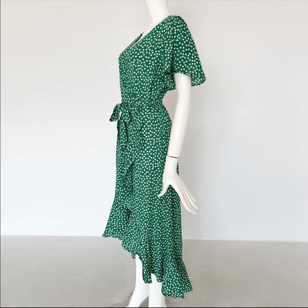 2 Left! Green Floral Wrap Maxi Boho Chiffon Dress - Picture 8 of 14